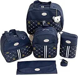 Kit Bolsa Maternidade, Mochila com Chaveiro de Ursinho, Bolsa Térmica, Trocador Impermeável, 5 Peças