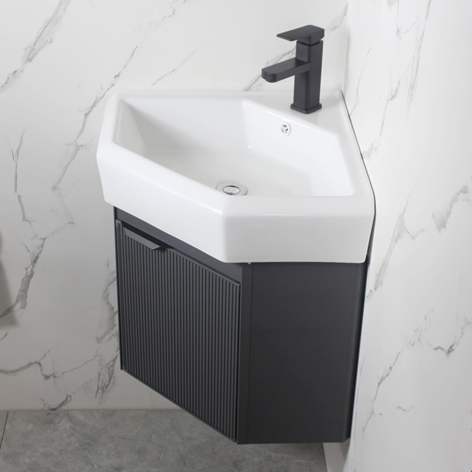 Grey Corner Vanity Unit with Washbasin - Wall Mounted Washbasin, Hot and Cold Water Faucet, Spacious Storage for Small Spaces - Ideal for Home, Kitchen and Patio (Size : 38)