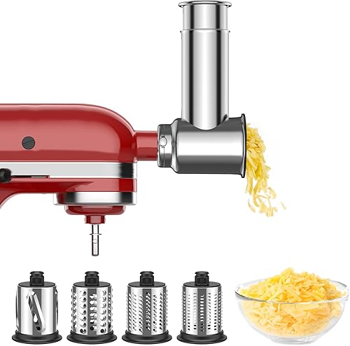 Stainless Steel Slicer Shredder Attachment for Kitchenaid Stand Mixer, Cheese Grater, Salad Maker Accessories for Kitchenaid Mixer, Grinding Powder with 4 Blades by FOCOLLK - Thumbnail 3