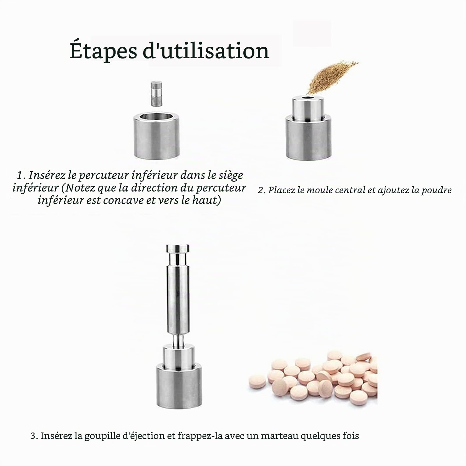 Machine de presse de comprimé de main de 6mm/8mm/10mm/12mm, machine de presse de pilule d'acier inoxydable, outil de fabrication de bricolage de pilule de tranche de sucre, machine de moulage de compr
