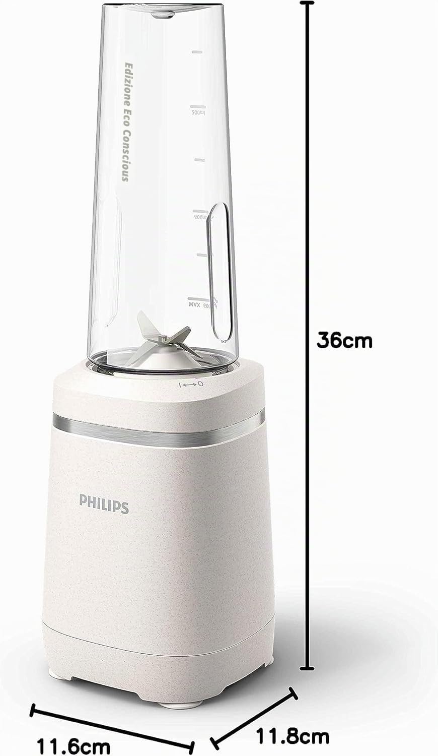 Philips Frullatore elettrico 5000 Eco Conscious, 350W, 0,6L, Bianco opaco | Bicchiere Tritan 600 ml, lama estraibile, tecnologia ProBlend, Senza BPA, borraccia Blend&Go, ricette app HomeID (HR2500/00)