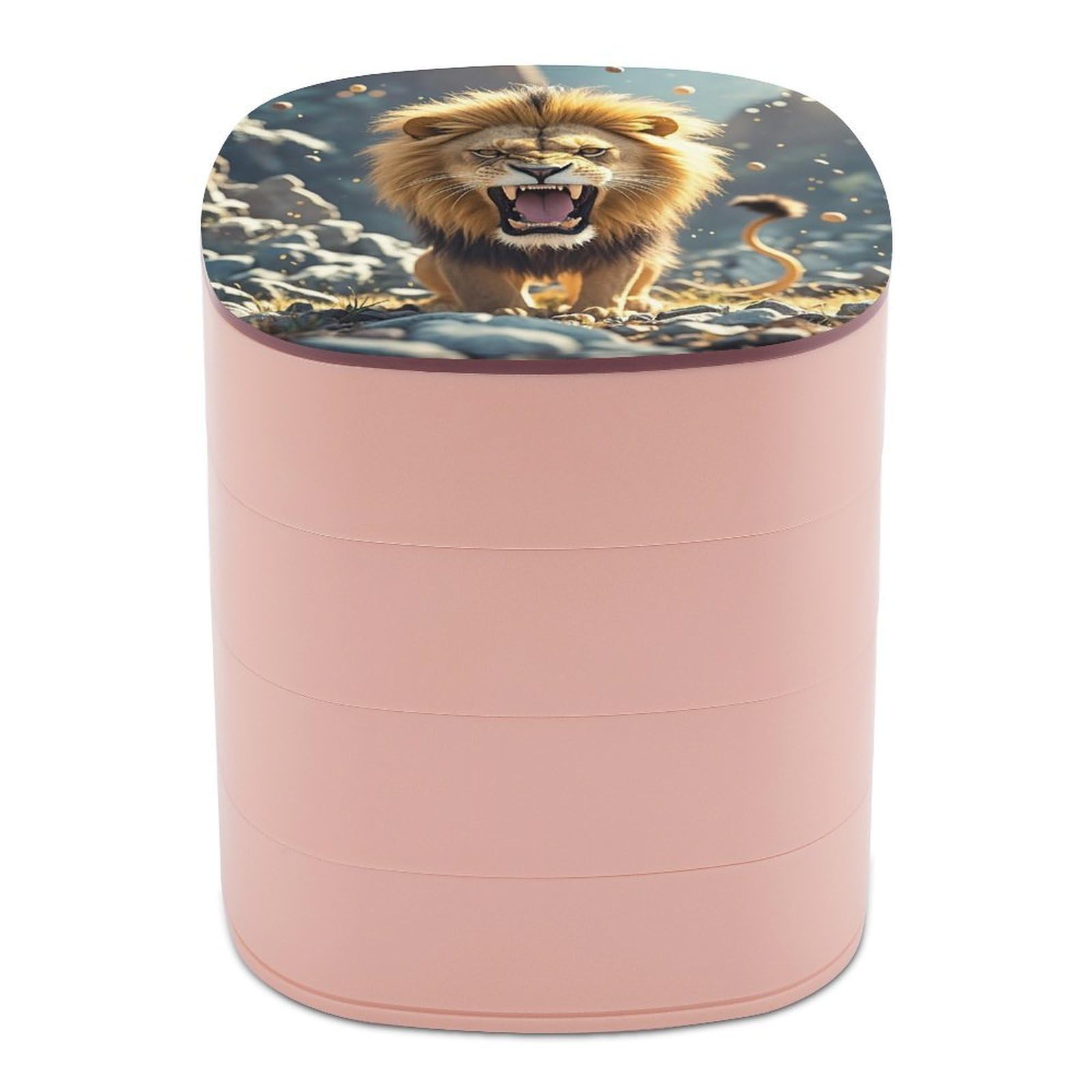 LZQPOEAS Angry Roaring Lion Jewelry Box with Mirror 4-Layer Rotating Travel Jewelry Case Small Jewelry Organizer Portable Jewelry Storage Box Rings Stud Necklaces Earring Holder for Women