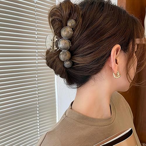 Miniatura 6 de Pinzas grandes para el cabello con perlas grises, elegantes abrazaderas antideslizantes con fuerte sujeción para cabello grueso o fino, accesorios