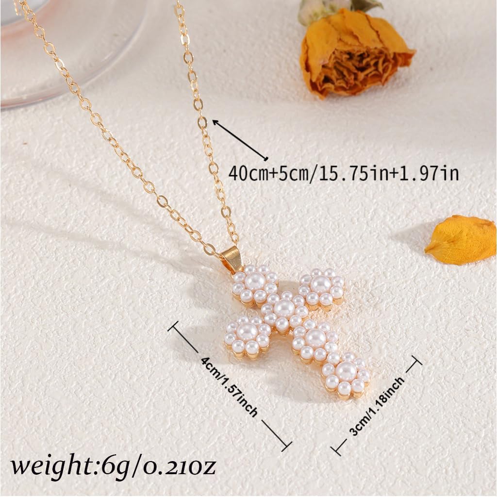 Pearl Cross Necklace for Women Dainty Gold and Pearl Cross Necklaces Bridal Bridesmaid Wedding Faith Christian Jewelry Gift - Image 6