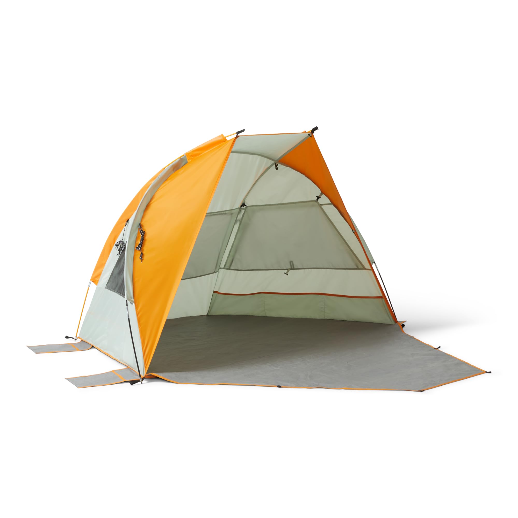 Amazon Basics Camping Sun Shelter, Beach Tent with 3 Mesh Windows, UPF50+ Sun Protection, Grey and Orange, 2.1 x 1.2 x 1.2m (LxWxH), Fits 2-3 People