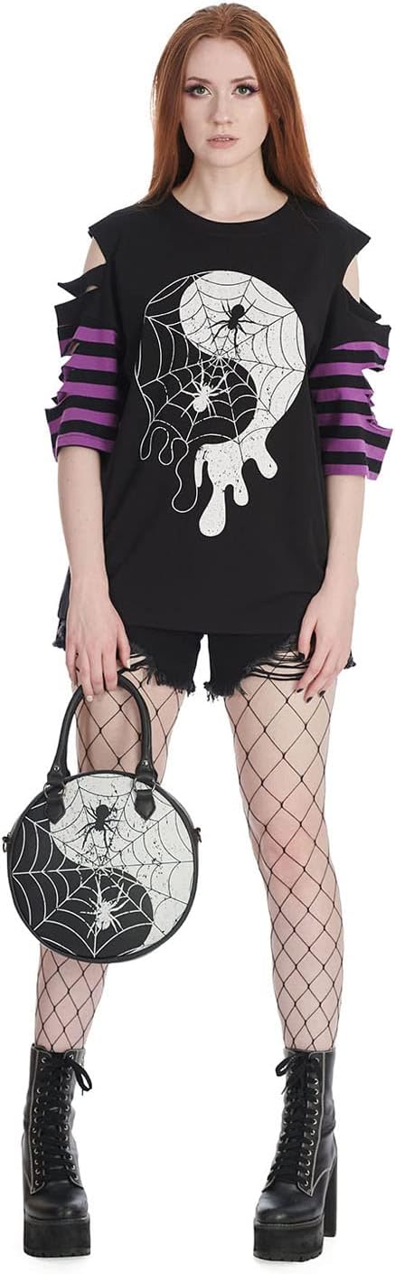 Lost Queen Gothic Round Spider Handbag Yin Yang Web Shoulder Bag Crossbody Purse