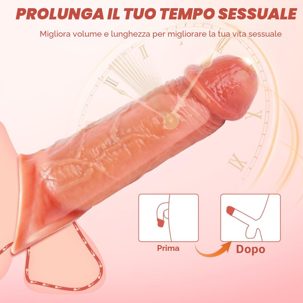 Guaina Pene, Prolunga PenE Indossabile Uomo con Anelli, 20cm/7,9inch Guaine E Prolunghe per Il Pene, Dildo Realistico In Silicone con Vene, Toys Sessuali