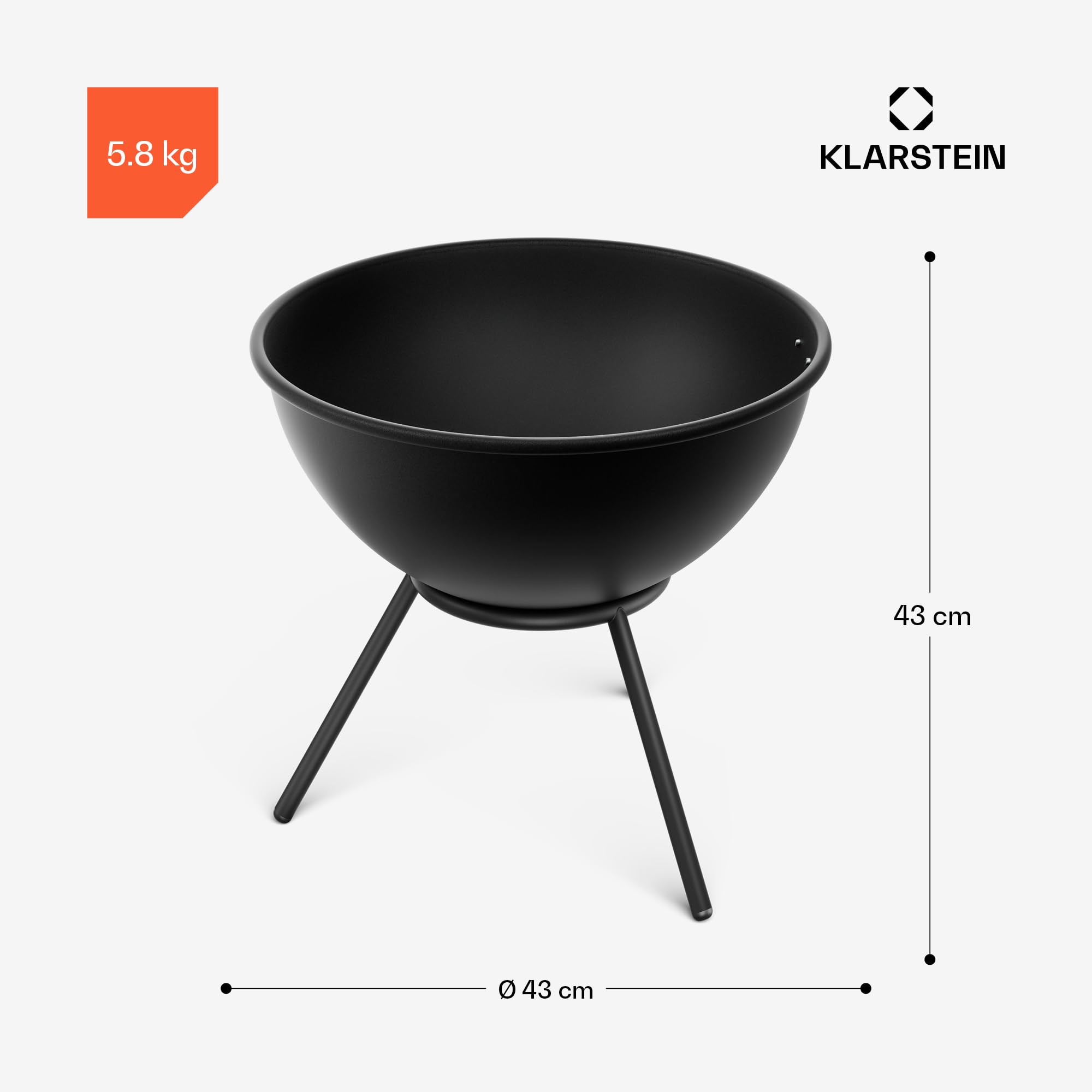 blumfeldt Fireball 43 cm Hoguera – Cubeta de fuego de acero con diseño 2 en 1 inclinable, acero de 3 mm de grosor, base estable, rejilla para cenizas, atizador y funda para la lluvia
