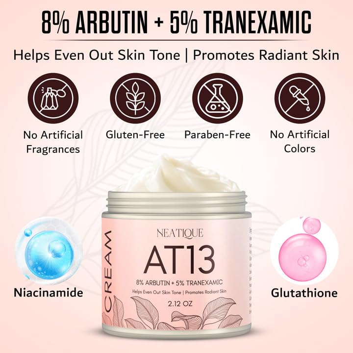 Arbutin 8% + Tranexamic Acid 5% Cream, 80,000ppm Arbutin, 50,000ppm TXA, AT13 Complex Facial Cream for Niacinamide, Glutathione, Dark Spots, Freckle, Blemishes, Pigmentation, 60ml, 2 fl.oz. - Image 2