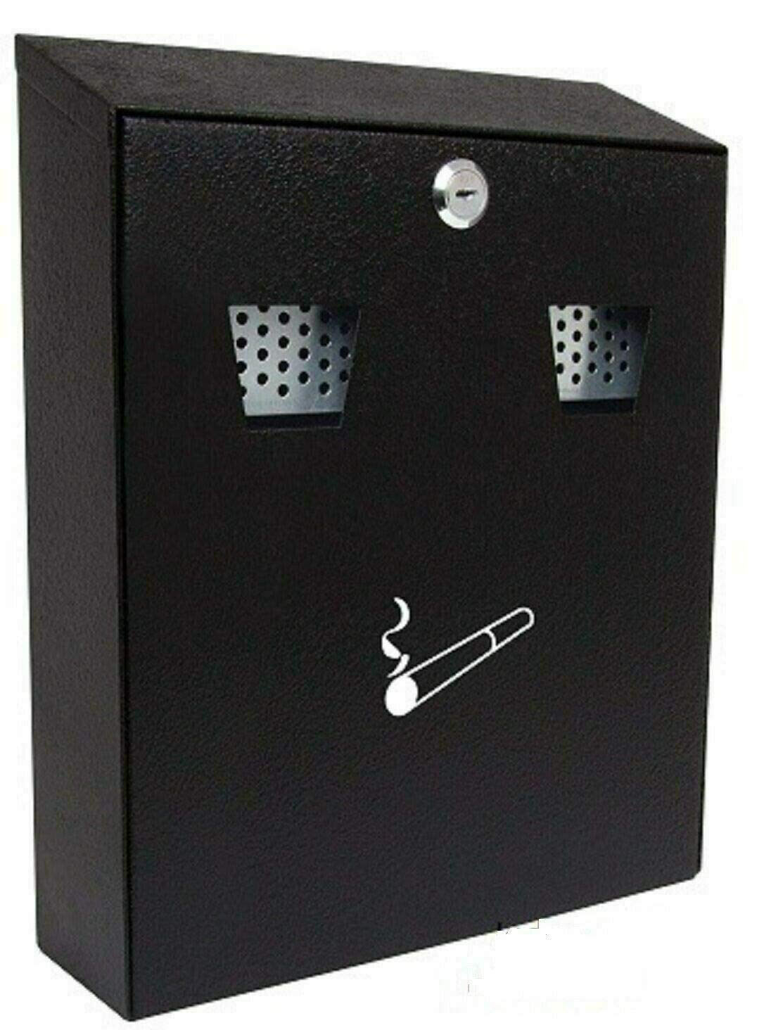 HomespiredOutdoor Ash Bin, Smoking Cigarette Bin, Ashtray Solid Steel Heavy Duty Scratch Resistant, Powder Coated in Black, Cylinder Lock with 2 Keys (25.7 x 9.5 x 30 cm)