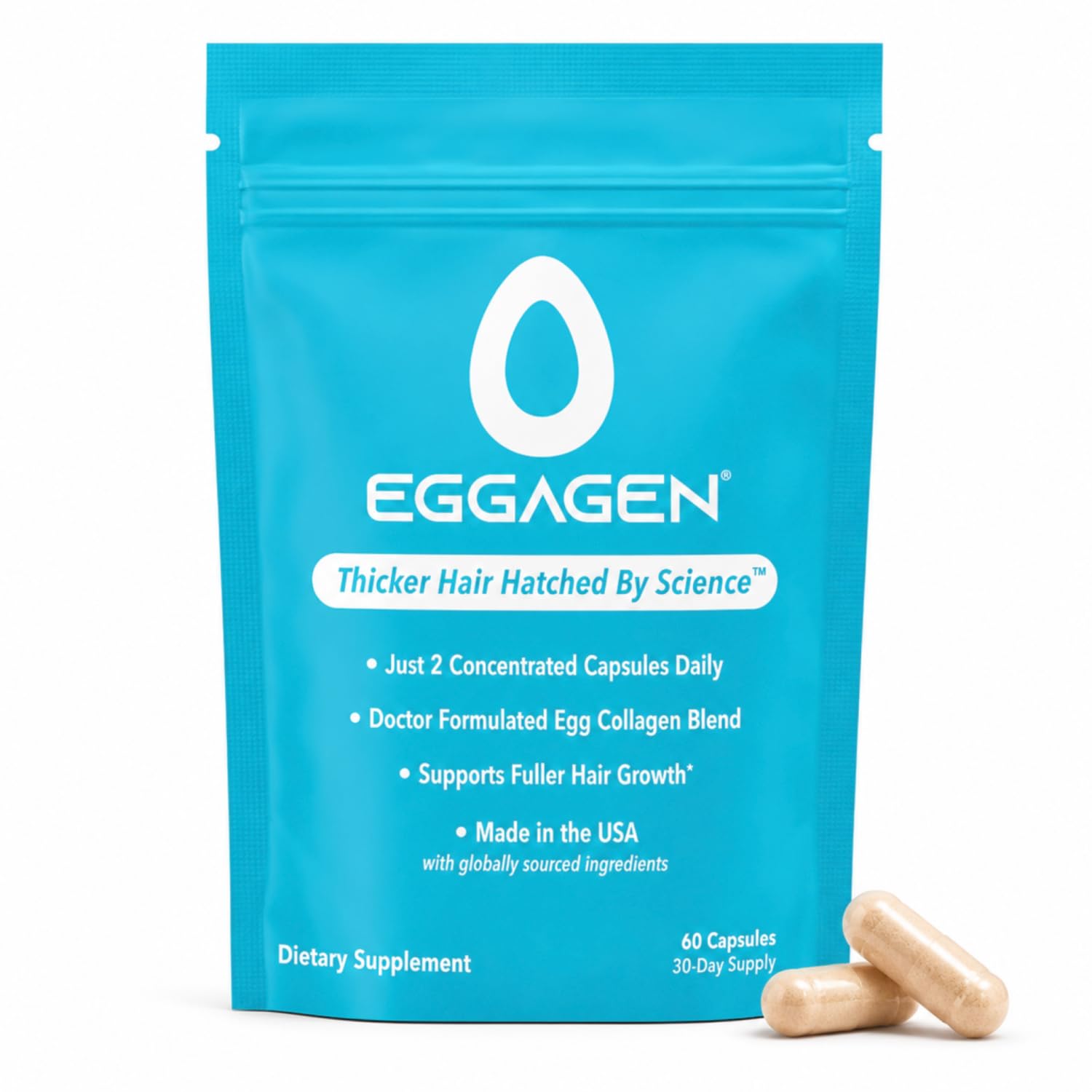Eggagen Hair Growth Supplement for Women with Clinically Studied AnaGain 60 Count (Pack of 1)