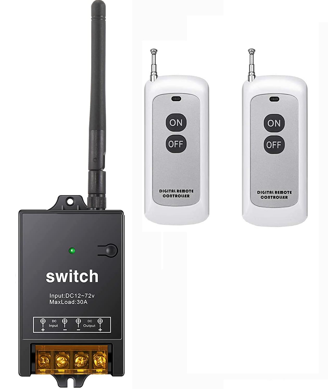 Meskliu 12V Remote Control Switch,DC 12V/24V/48V/72V/40A Relay with Voltage Isolation,984FT Long Range Wireless RF ON/Off Switch for Anti-Theft Alarms,Light,Golf,Motor,Car