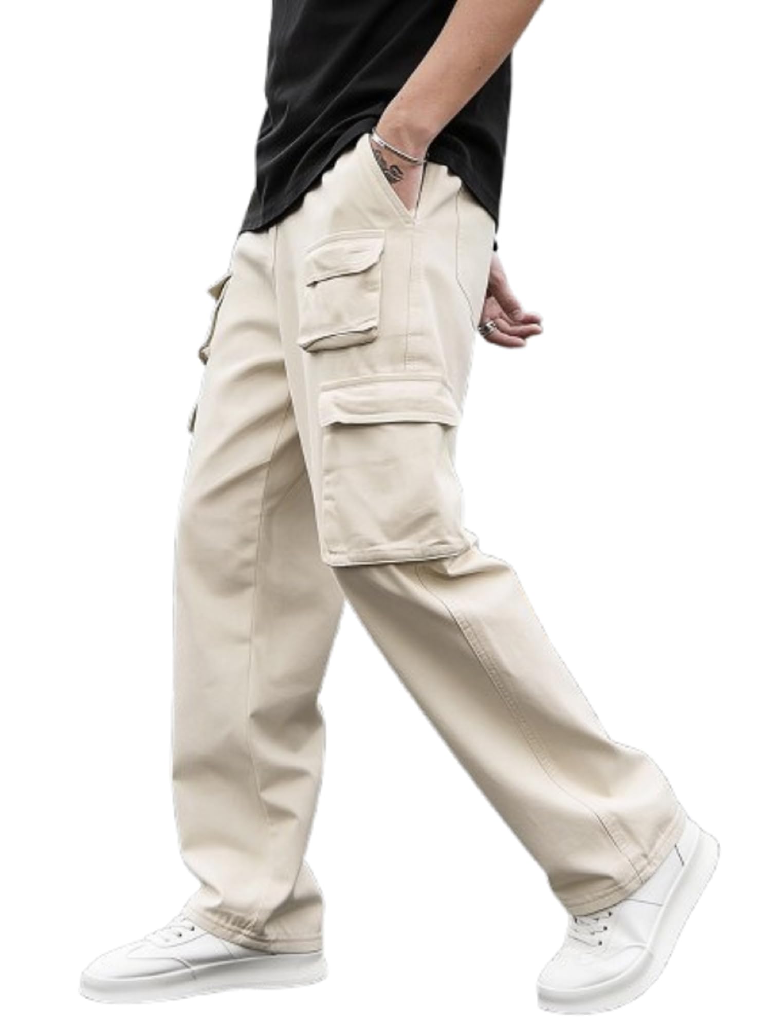 Lymio Cotton Cargo Pant for Men, Beige, Size 38-41