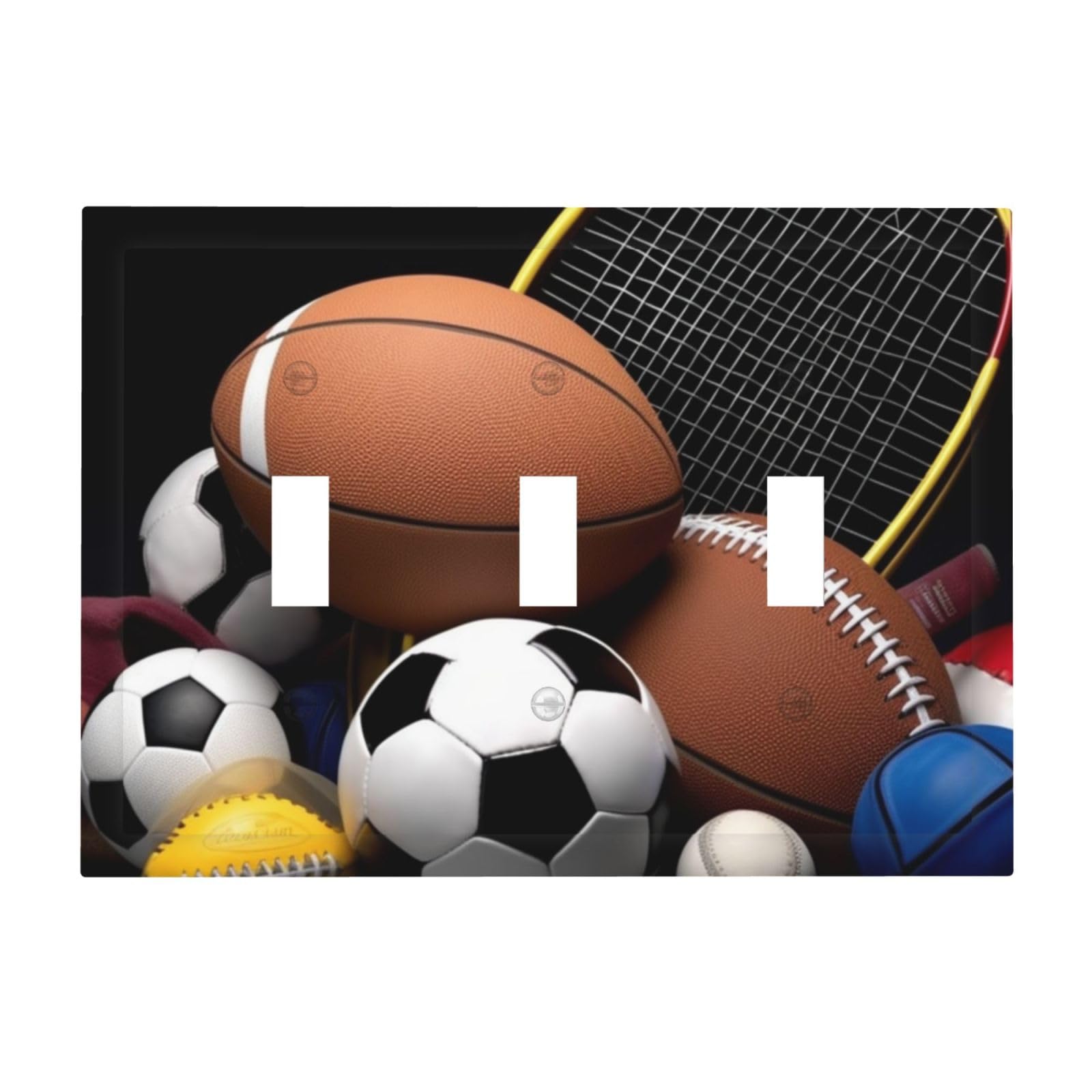 Kloph Sports Themed Decorator Light Switch Covers Wall Plate 3-Gang Mid Size 6.7" X 4.8" Triple Toggle Switch Wallplate Decorative 3 Gang Wall Switch Plate Covers Polycarbonate Thermoplastic