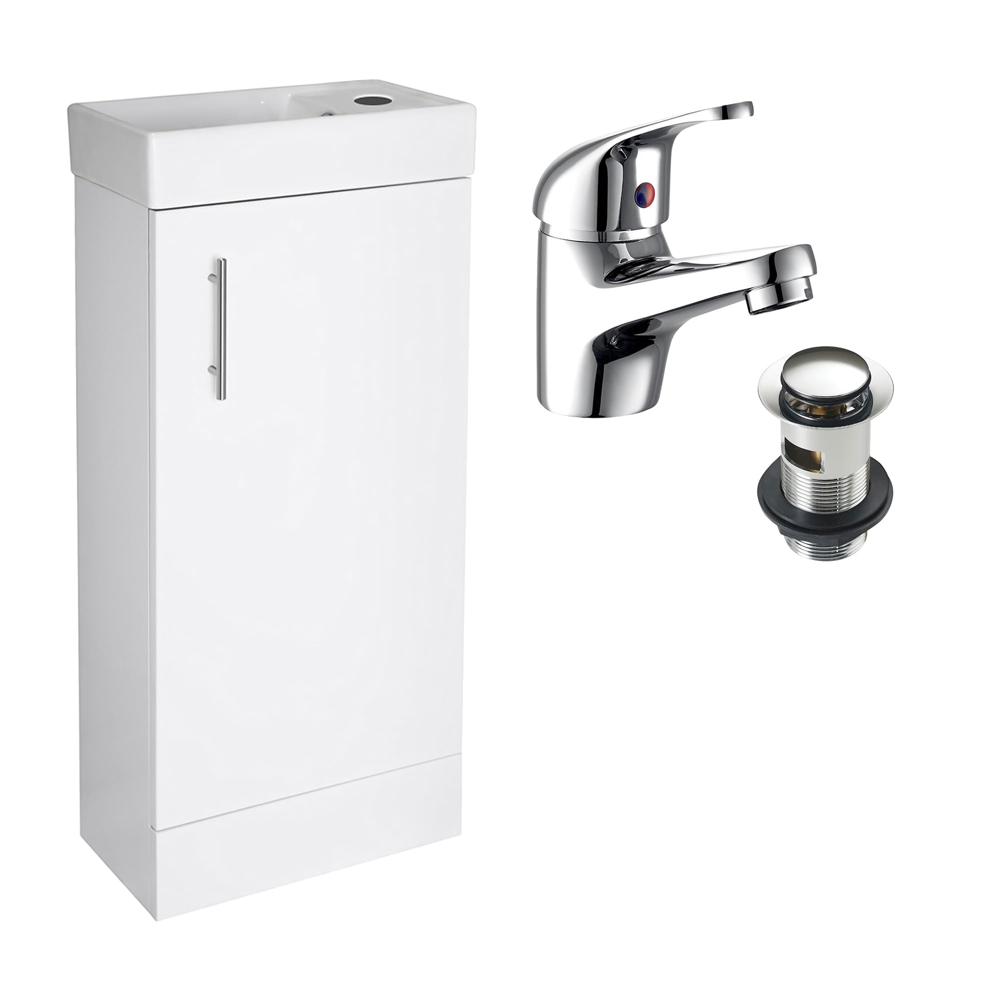 The Home Store 400mm White Floor-Standing Vanity Unit with Ceramic Basin Chrome Tap and Waste