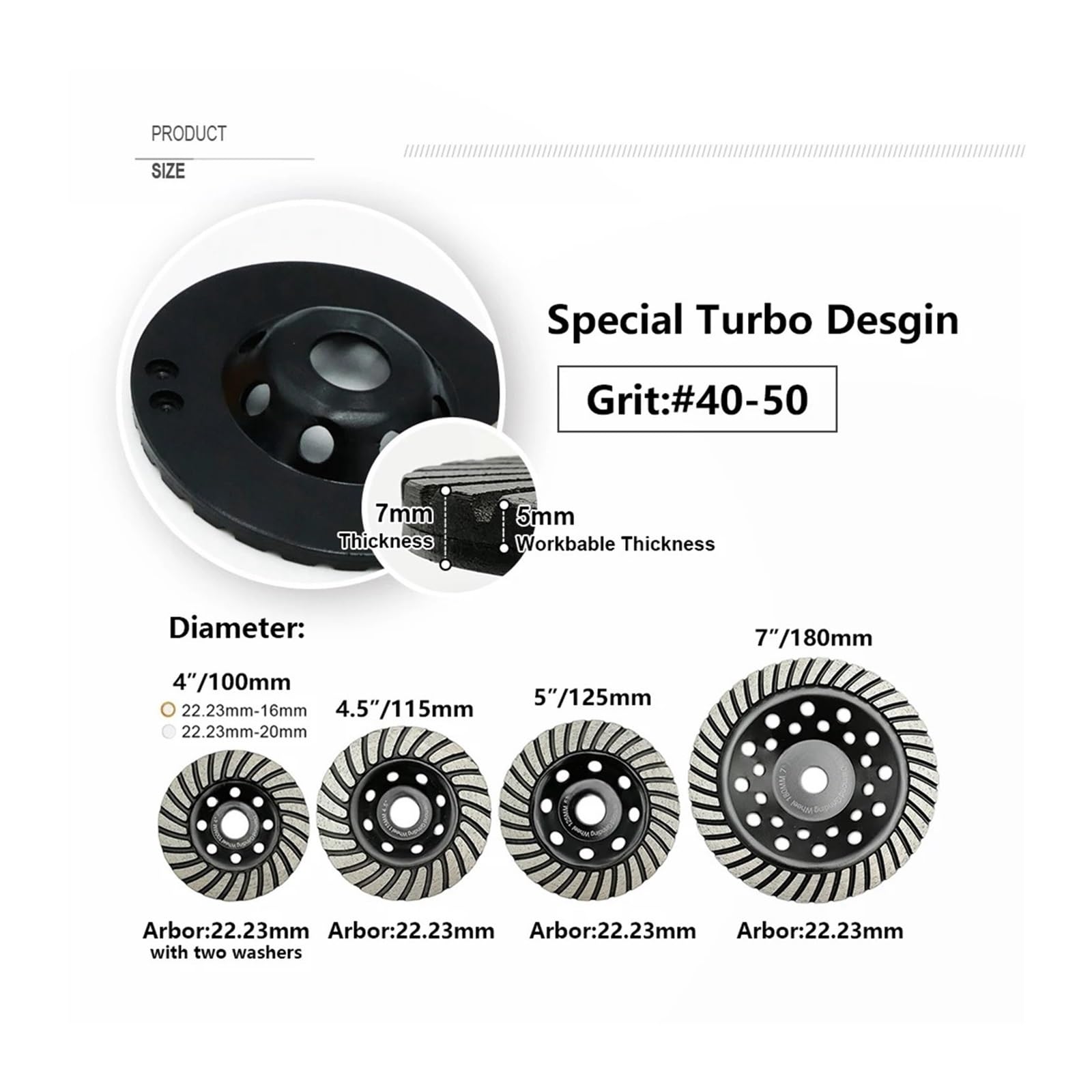 Disfraces de diamante, 1 disco de pulido de diamante Turbo Row con diámetro de 4"/100 mm, 4,5"/115 mm, 5"/125 mm y 7"/180 mm(125mm)