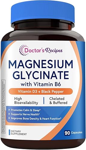 Doctor's Recipes Glicinato de magnesio 420 mg con vitamina B6 y D3 Absorción mejorada con pimienta negra Apoya la salud muscular, nervios, sueño y