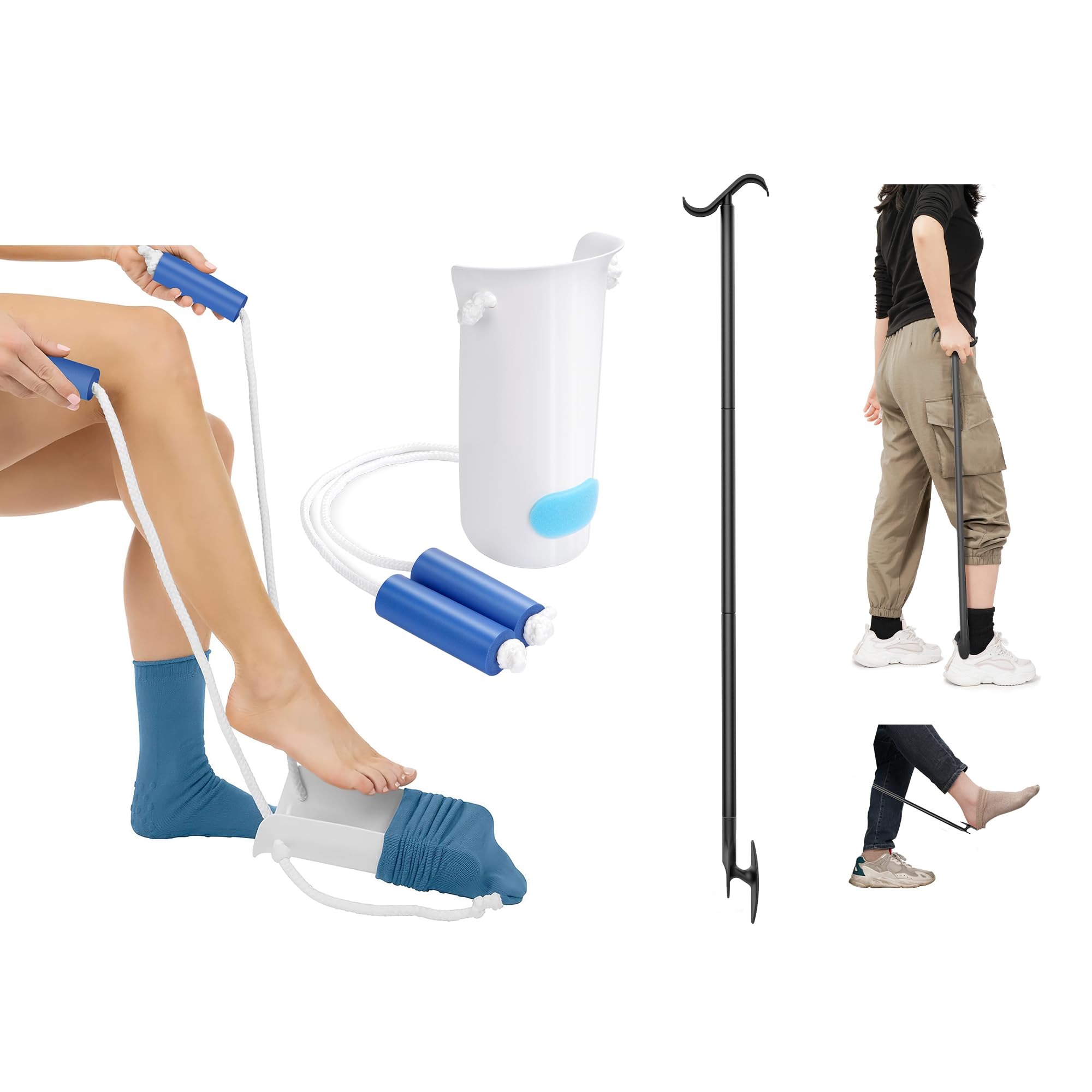 Kekoy Kit Infila Calze per Anziani, 2 Pezzi Aiuti per Indossare Calze, Scarpe, Abbigliamento, Strumenti per Anziani, Gravide e Persone con Mobilità Ridotta(Blu)