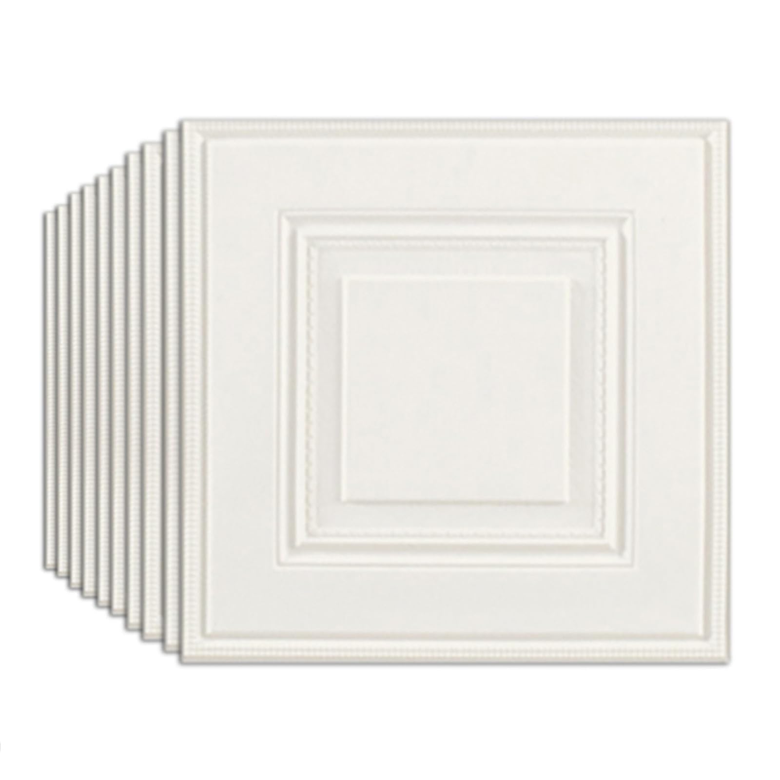 50PCS White 3D Wall Panels Wood Panel Effect Wallpaper, 3D Textured Peel and Stick Wall Panels, Self-Adhesive Waterproof PE Foam, Design for Interior Wall Decor, 35x35cm