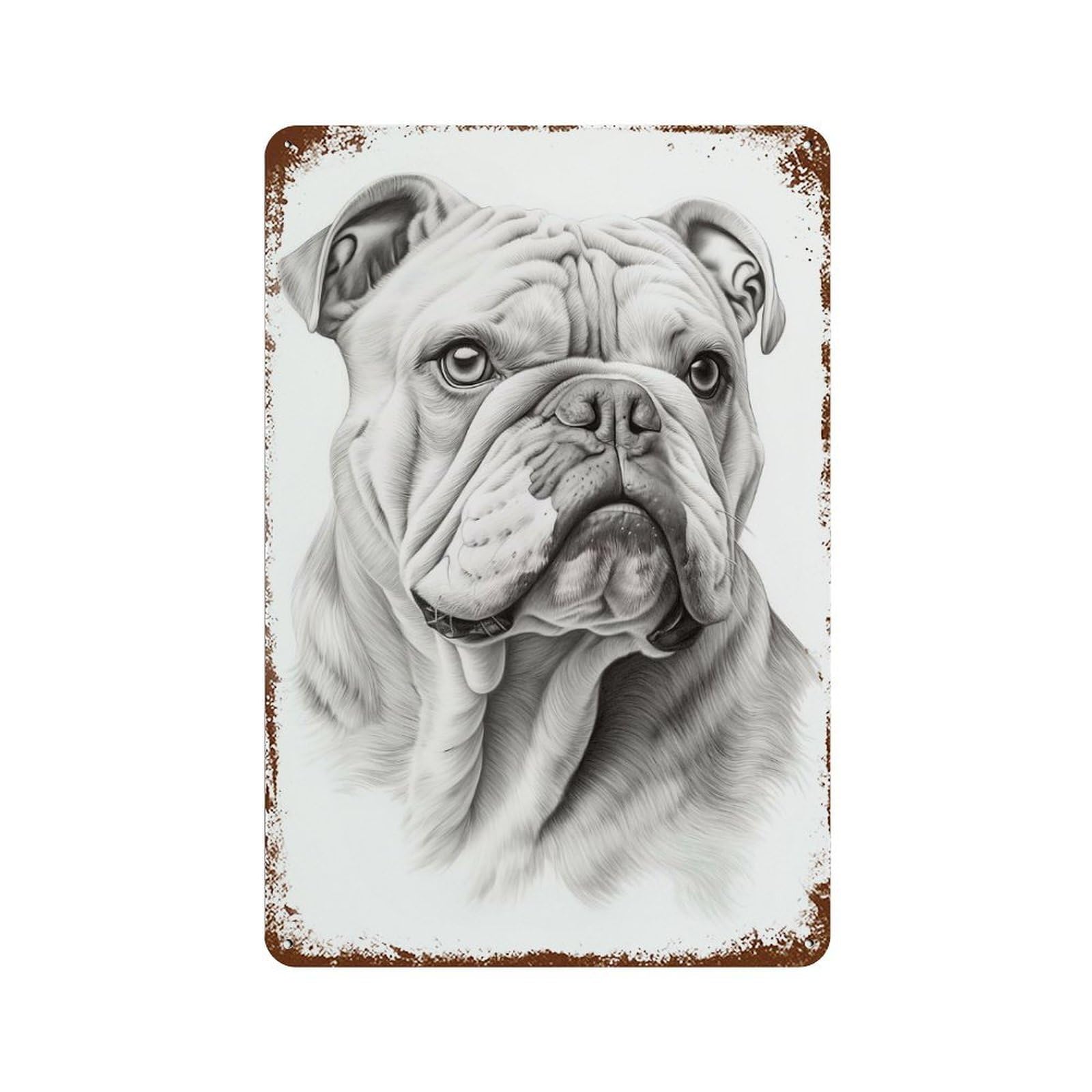 English Bulldog Decorative Tin Sign 11.8"x7.9", Retro Wall Decor for Basement, Hobby Room And Garage Decor