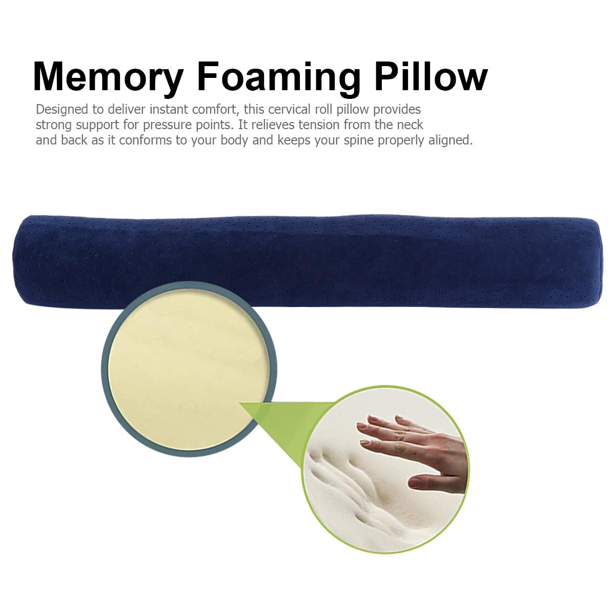 KICHOUSE Almohada Cervical Redonda de Espuma Viscoelástica Azul Oscuro Cojín Multifuncional de Apoyo para Cuello y Zona Lumbar Almohada Ergonómica para Descanso y Alivio Postural