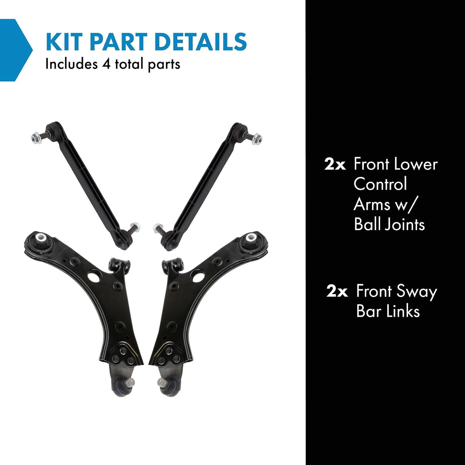 TRQ Front Suspension Kit Control Arm with Ball Joint Sway Bar Stabilizer Link Compatible with 2016-2019 Fiat 500X 2017-2021 Jeep Compass 2015-2021 Renegade