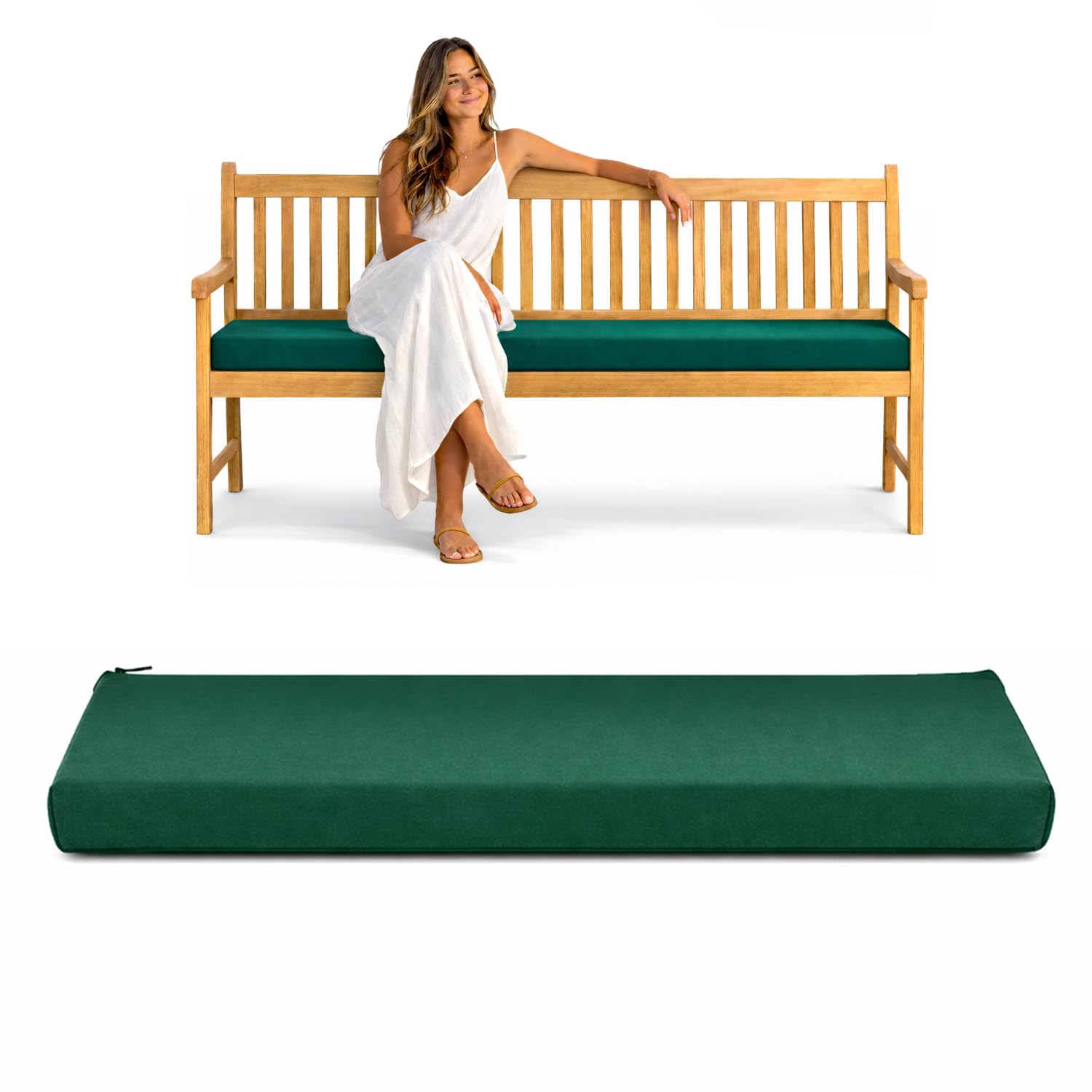 Garden Bench Cushion for 2/3/4 Seater – Thick Comfortable Seat Pad for Patio Furniture, Kitchen & Dining – Water-Resistant Polyester Cushion for Indoor & Outdoor Use (4 Seater, Bottle Green) — image 1