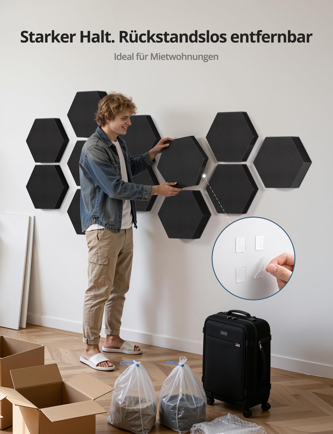 Kuchoow Schalldämmung Akustikschaumstoff Hexagon Schallschutzplatten für Studio Wand, 12 Stück 4cm & 7cm Dicke Akustik Schaumstoff, Schallabsorber für Gaming, Zimmer, Wall, Tür & Decke (Schwarz)