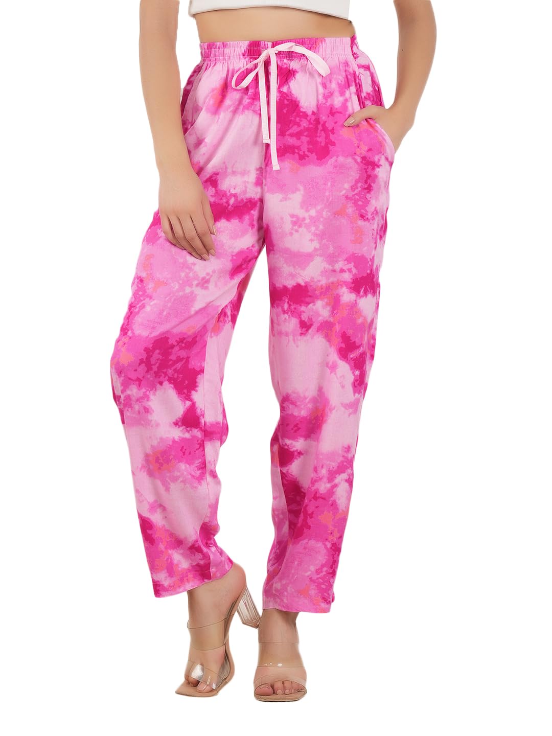Women’s Pure Cotton Woven Pyjama | Mid Rise Relaxed Fit Elasticated Drawstring Waistband & Side Pocket | Comfortable Lounge, Sleepwear & Casual Bottom Wear(PY-88355PINK)-picture-43