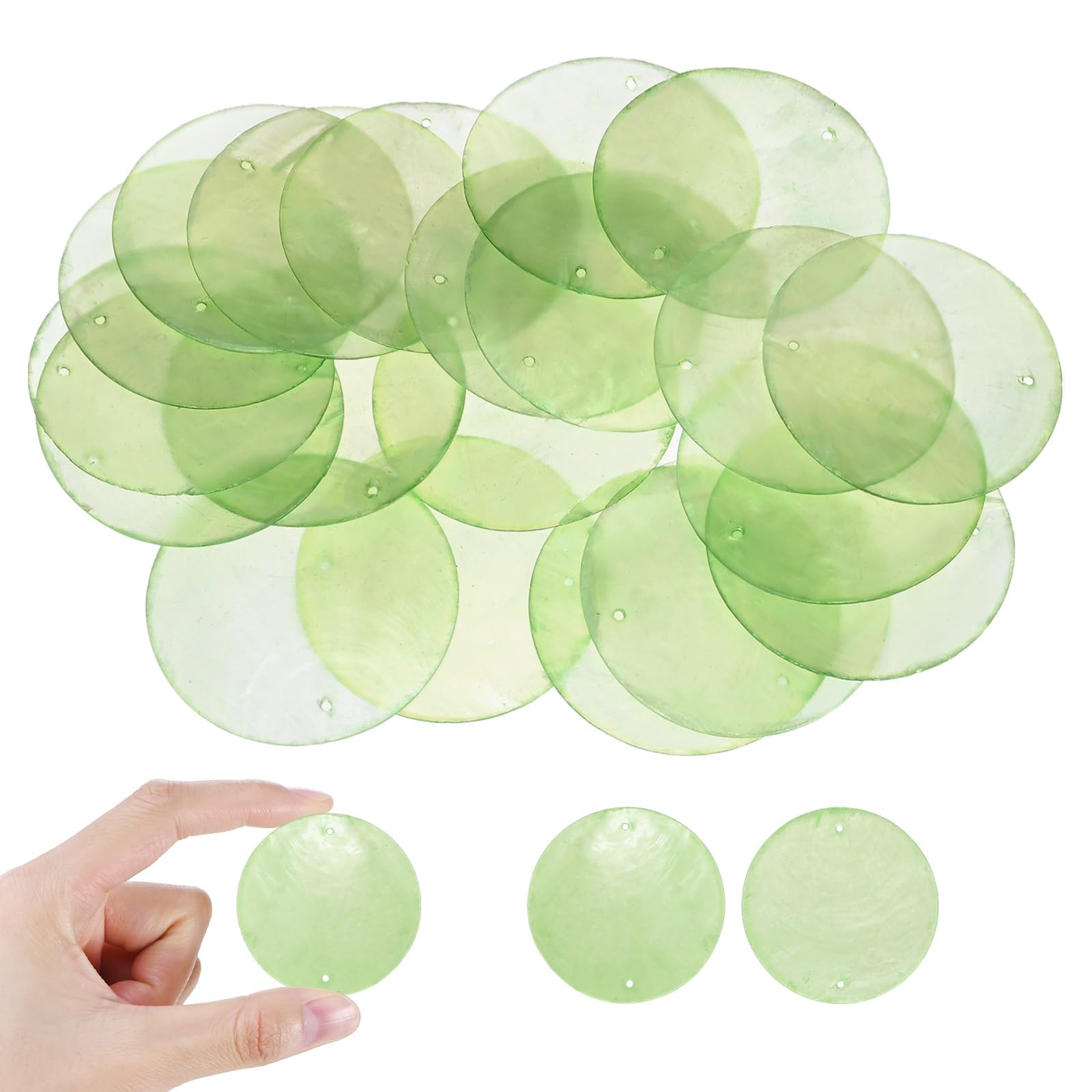 M METERXITY 30-Pack Round Capiz Sea Shells 2 in, Green for Wind Chimes