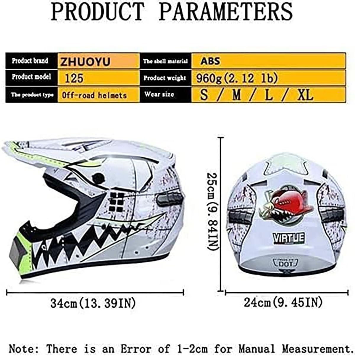 Casco Motocross Integrale Gioventù Bambini, MTB BMX Downhill Quad Bike Enduro Casco con Occhiali Maschera Guanti, Adulto Unisex MTB Moto Casco ATV