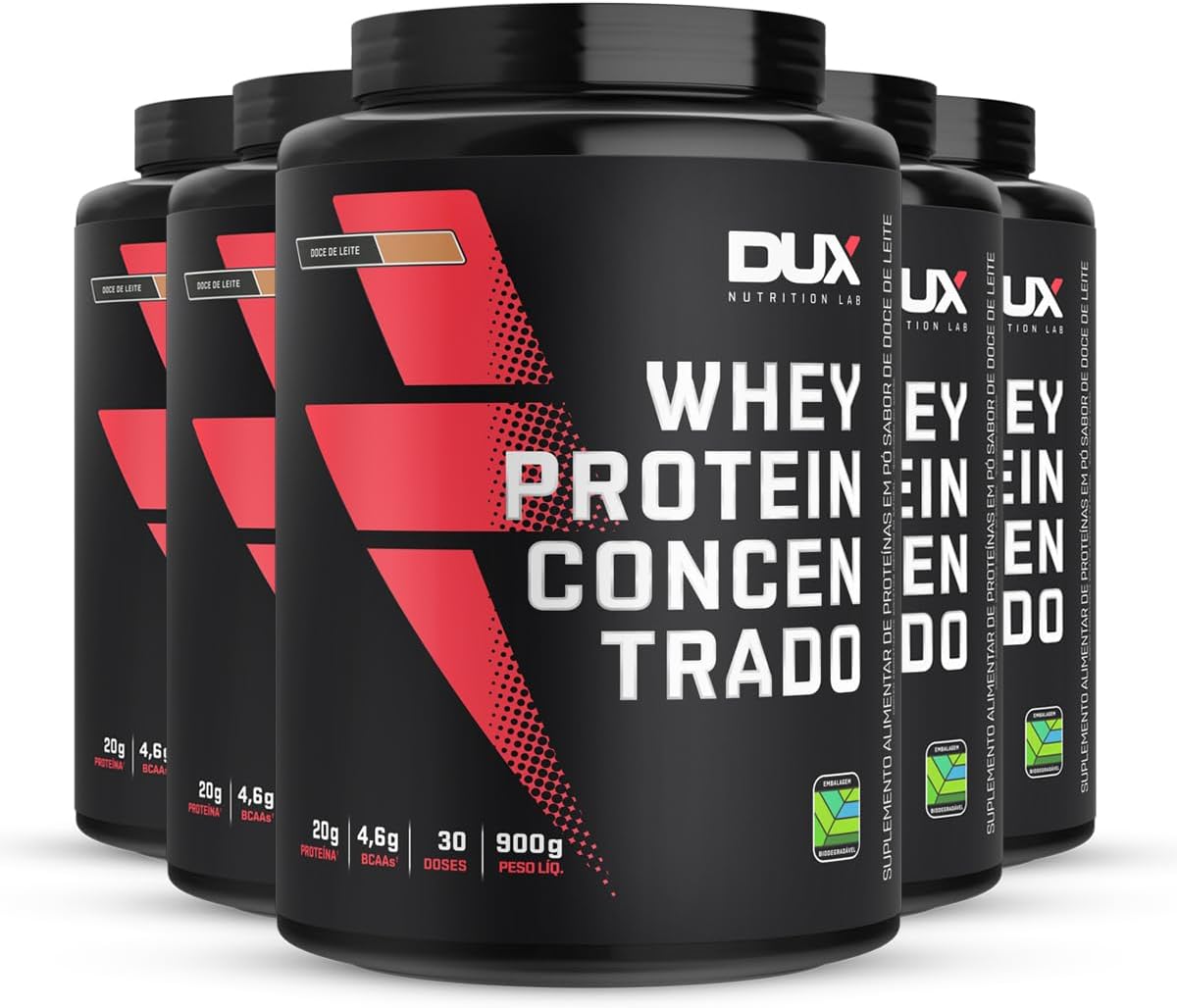 Kit 5 Whey Protein Concentrado Dux Doce de Leite 900g