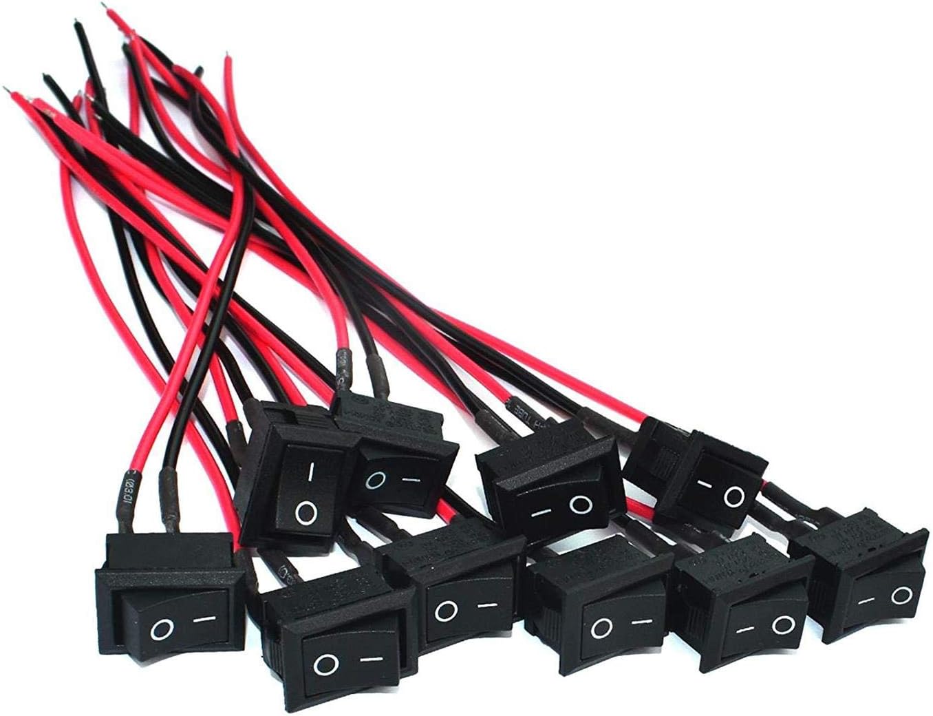 VQVAAQ AC 6A/250V 10A/125V 2 Solder SPST On/Off Mini Boat Wired Rocker Switch 2Pin Toggle SPST Switch Snap with Lines