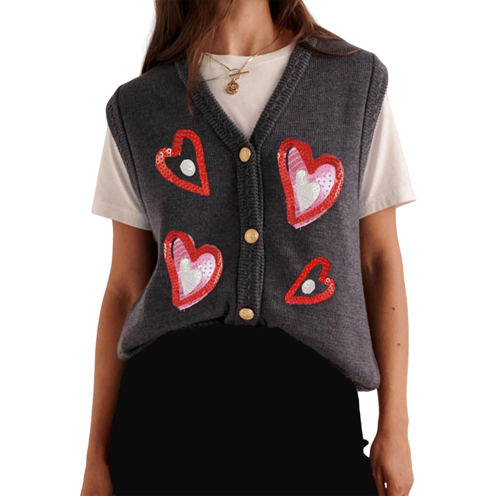 Women Christmas Sweater Vests Santa Claus Print Sleeveless Knit Cardigan Vest Christmas Holiday Tank Top