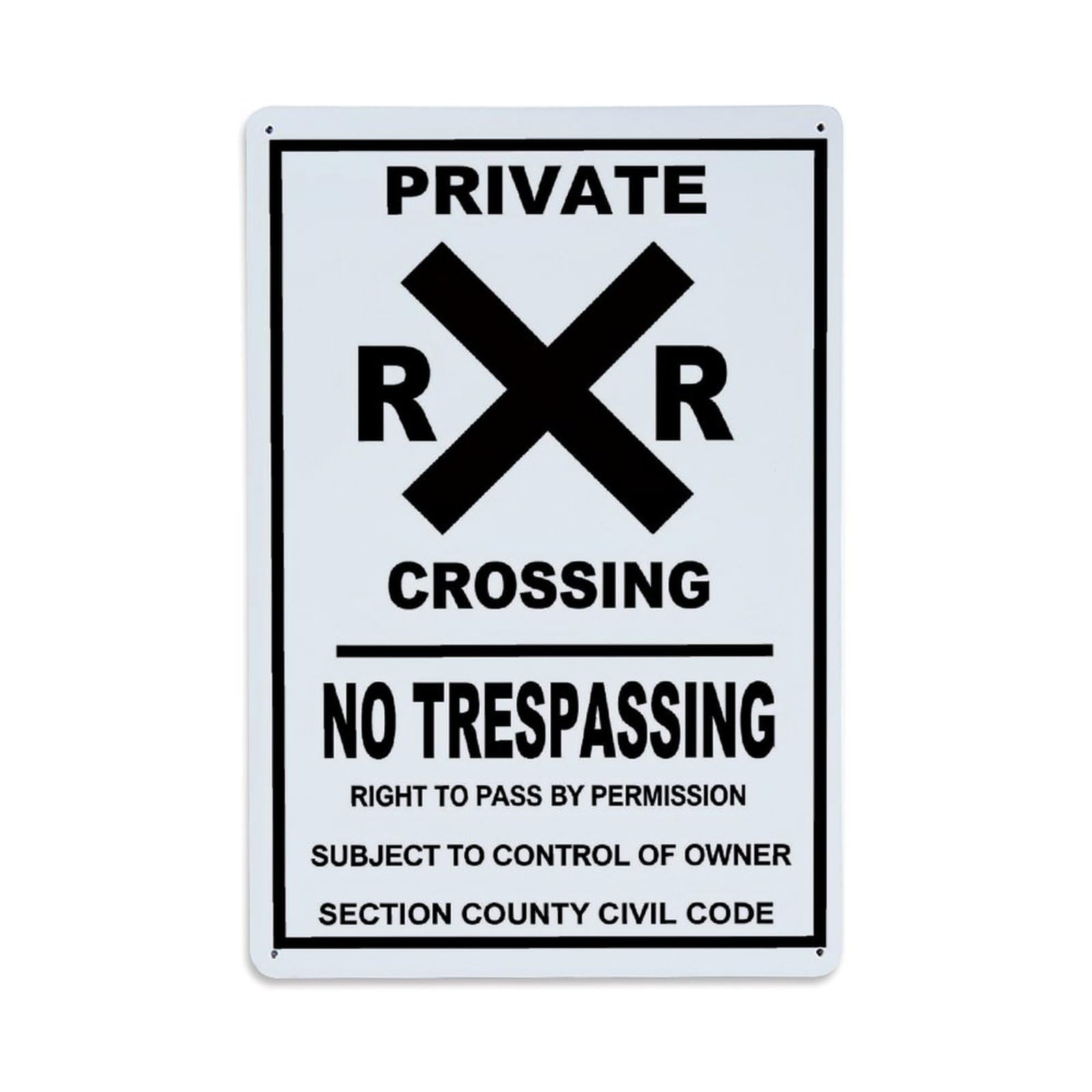 Jdfenggu Vintage Private Railroad Crossing No Trespassing Sign Retro Metal Tin Sign, Metal Poster For Bar, Home, Man Cave, Kitchen, Laundry Room Art Decor 8X12 Inch