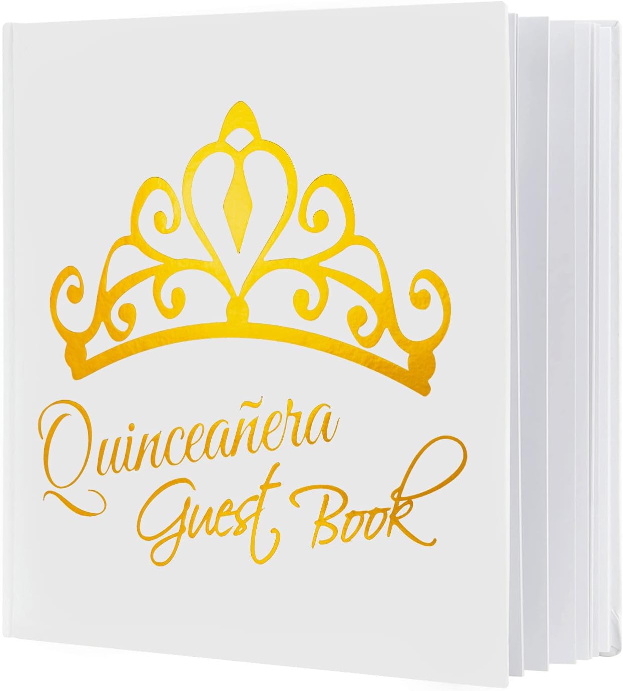 Calculs Libro De Firmas para Quinceañera Guest Book 15th Quinceanera Party Favors Polaroid Picture Book Decorations 8.5” Square White Cover Gold Gilding