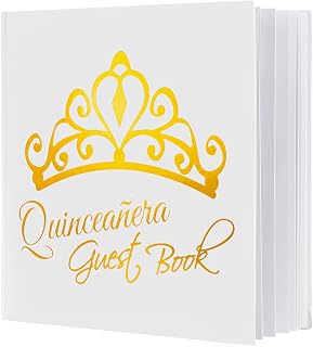 Calculs Libro De Firmas para Quinceañera Guest Book 15th Quinceanera Party Favors Polaroid Picture Book Decorations 8.5” Square White Cover Gold Gilding