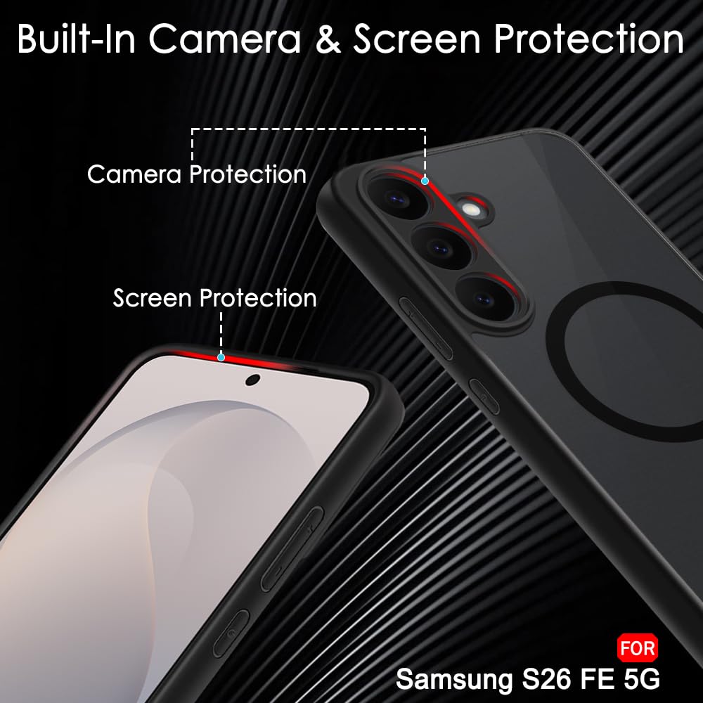TheGiftKart Hybrid Shockproof Back Cover Case for Samsung Galaxy S26 FE 5G Compatible with MagSafe | Hard Back Cover Case for Samsung S26 FE 5G (PC & TPU, Translucent Smoke Matte Back, Black Sides) — Amazon image 4