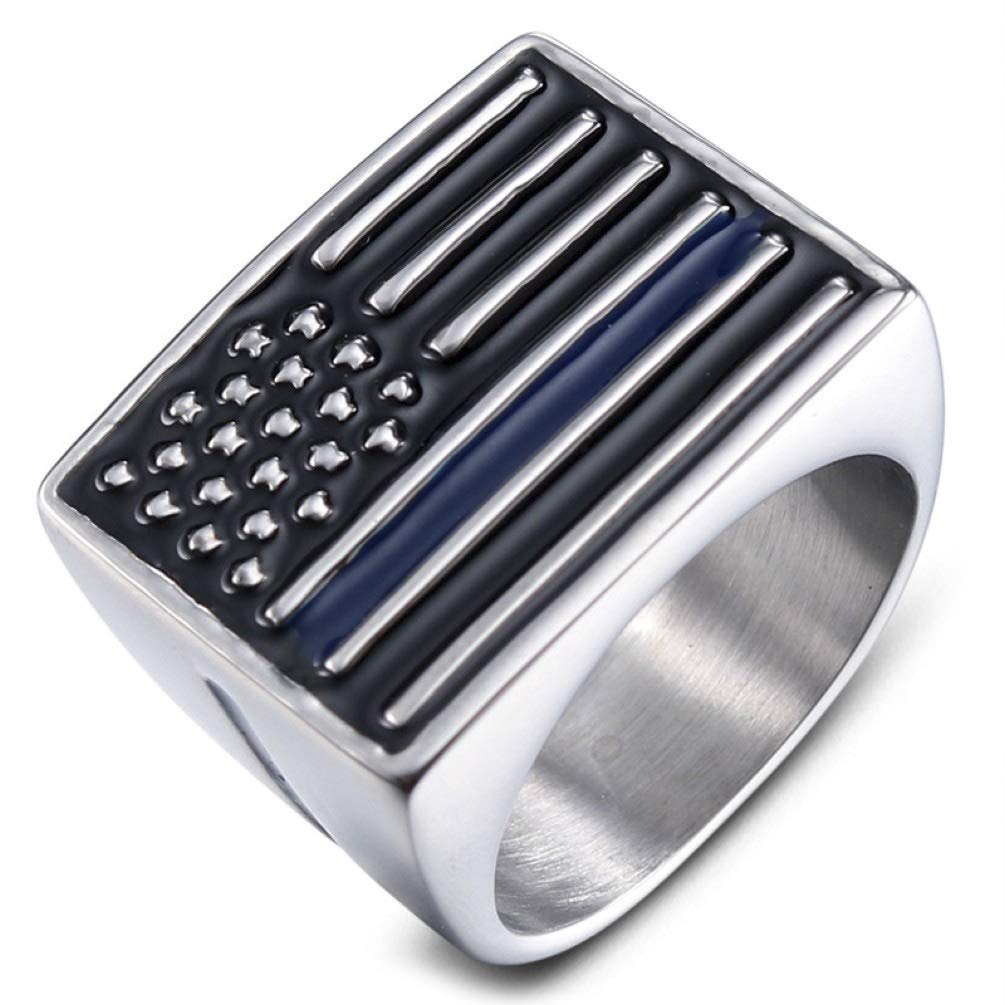 Sping JewelryBlue Line USA Flag Ring Black American Police Flags Signet Biker Band