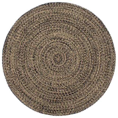 SooIarix Alfombra de yute hecha a mano, color negro y marrón, 240 cm de diámetro, trenzada, resistente, ideal para salón y dormitorio, algodón natural