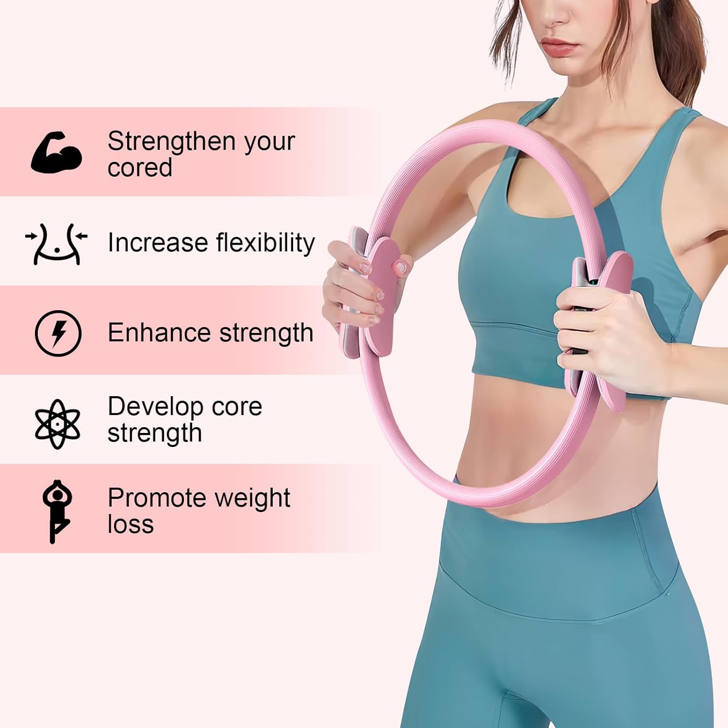 PLIXORA Pilates Ring 15 Inch Magic Circle Ring, Dual Padded Handles Pilates Rings Circle, Adjustable Yoga Ring, Strength, Flexibility, Body Toning, Pilates Fitness Equipment for Home Gym Exercise