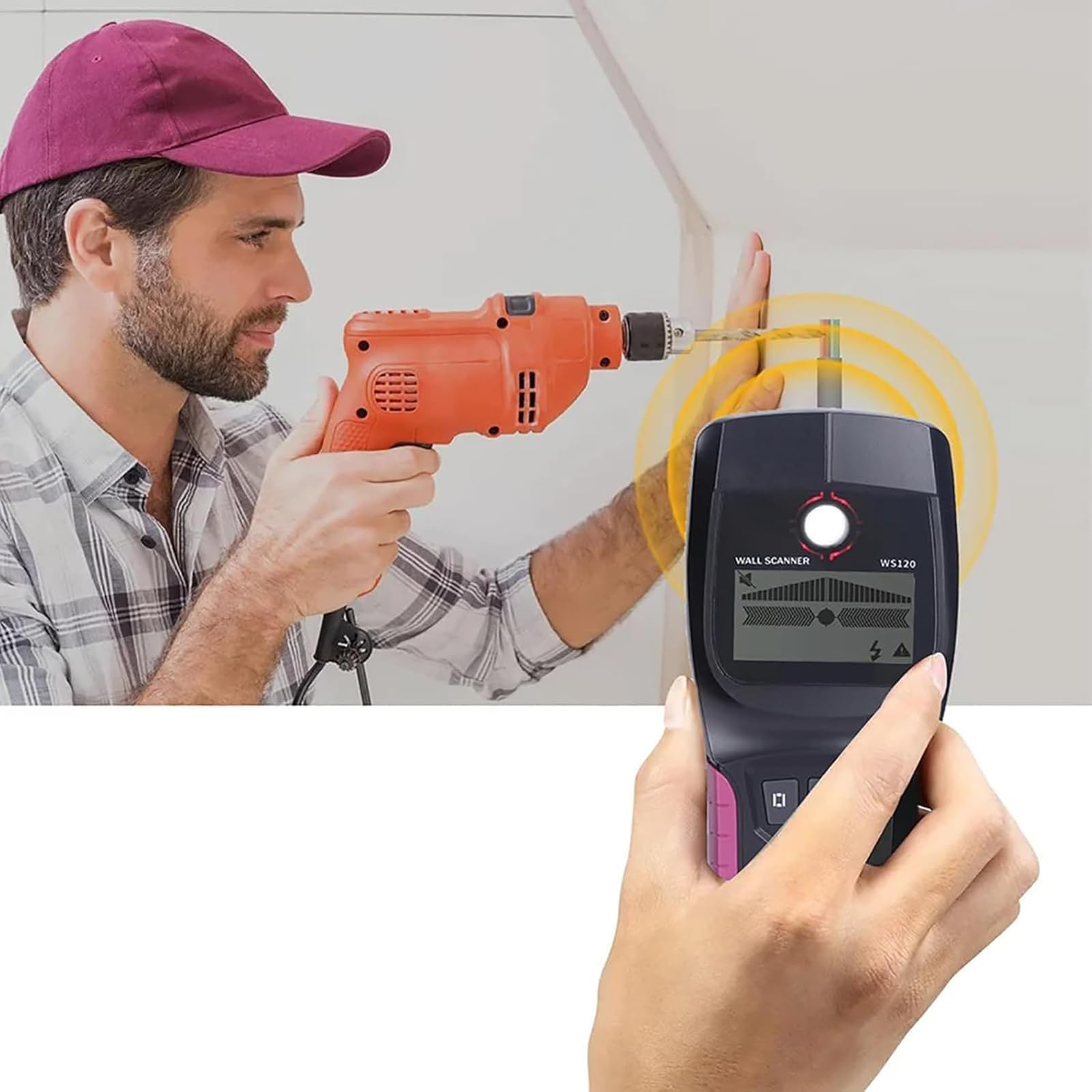 Detector De Pared, Escáner Multifuncional con Pantalla LCD Digital Y Alertas De Audio, Marca De Orificio Central, Detección De Profundidad De 110 Mm, para Metal, Cable, Madera