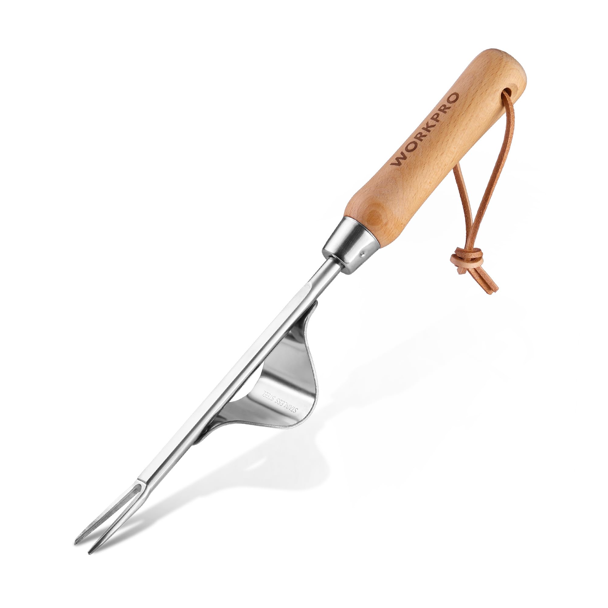 WORKPRO Désherbeur Manuel en Acier Inoxydable, Extracteur de Racines à Double Dent avec Base à Levier, Outil de Jardin pour Enlever les Mauvaises Herbes