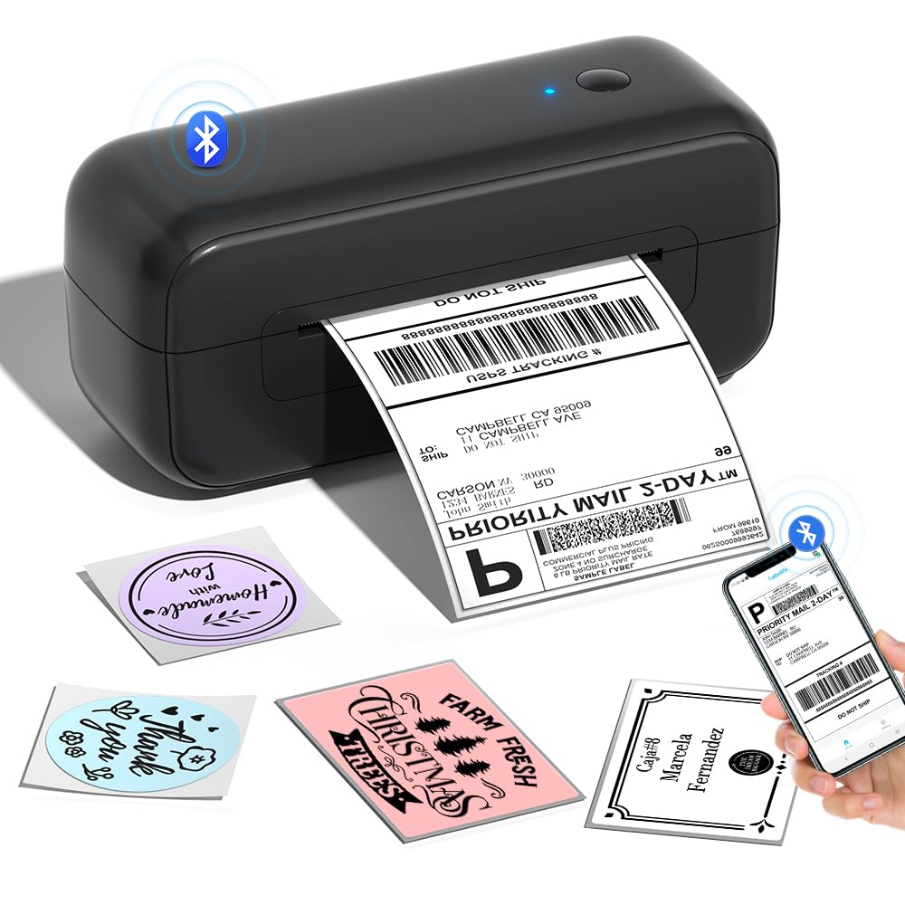 Phomemo Shipping label printer 4x6, Bluetooth Thermal Label Printer, Postage Label Printer for Address, Logo, Compatible with for Hermes, Vinted, Royal Mail, Amazon, Shopify, Black