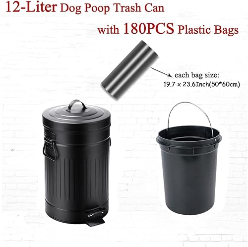 Miniatura 2 de Umtiti Cubo de basura para excrementos de perro con tapa para exteriores, bote de basura de 12 litros con 200 bolsas de plástico blancas, contenedor