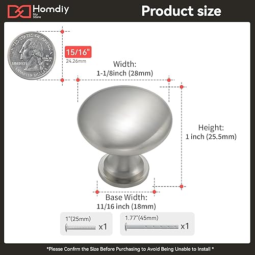Miniatura 2 de homdiy Paquete de 10 pomos de gabinete de níquel cepillado, tiradores de aparador de un solo agujero, pomos de níquel satinado, pomos para cajones,