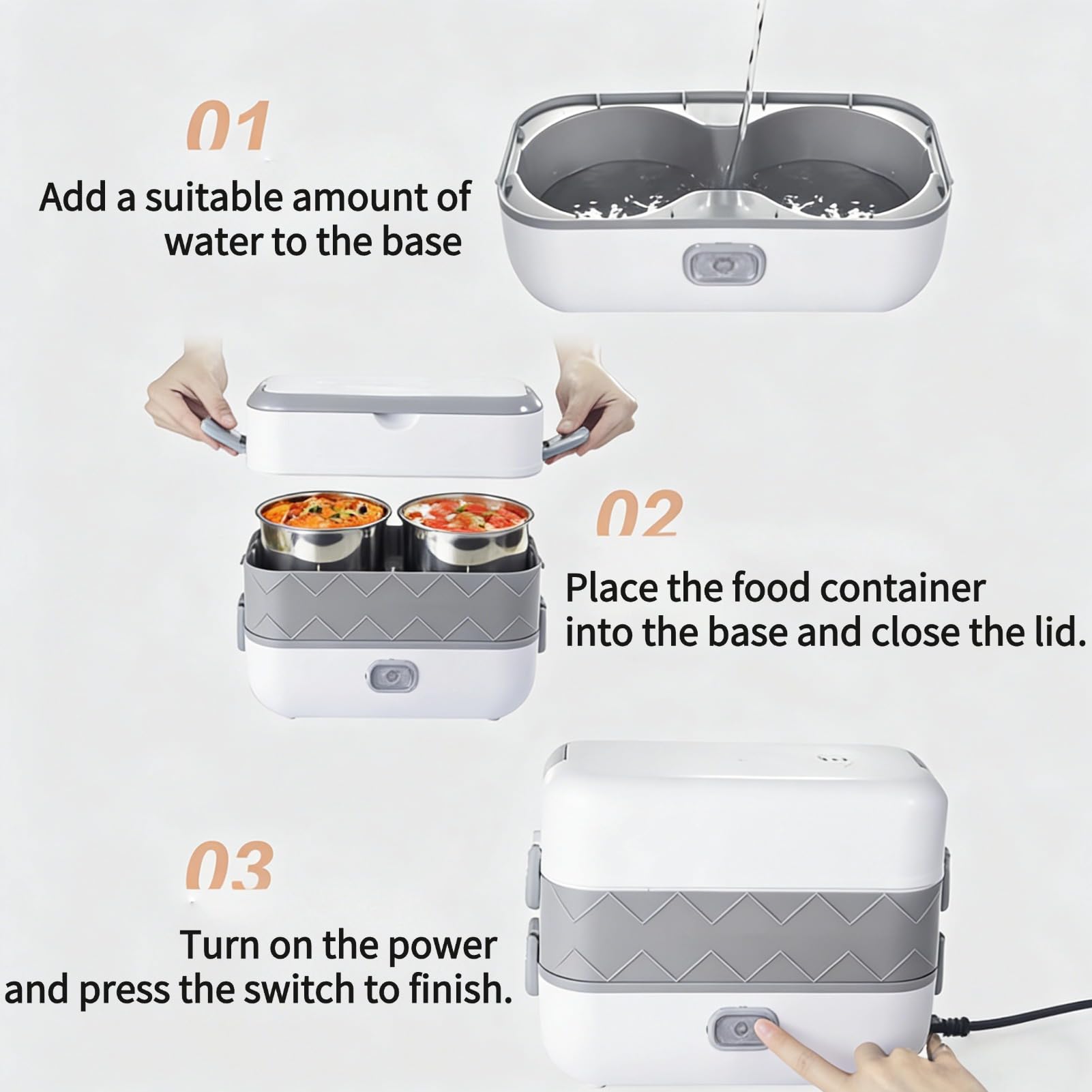 Cuifati Calentador de Alimentos Eléctrico de 2 Litros, Calentador de Alimentos Portátil de 250 W con 4 Contenedores de Alimentos de Acero Inoxidable Extraíbles, Calentador de (Enchufe europeo 220V)