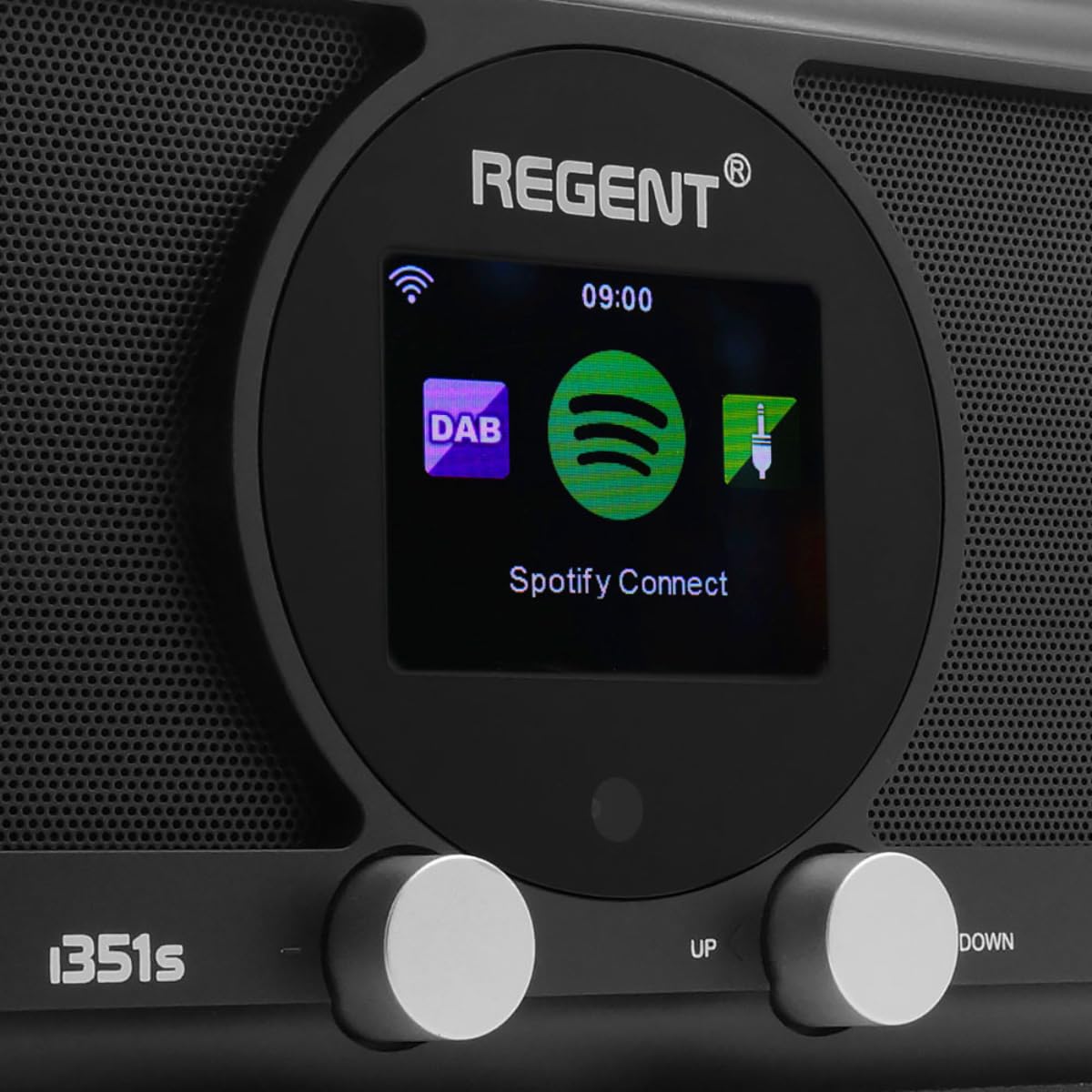 REGENT i351s Głośnik Spotify Connect DAB+ WI-FI Radio internetowe Hi-Fi Bluetooth FM 20, podwójny alarm, aplikacja do zdalnego sterowania, unikalny nadajnik Bluetooth Two Way BT (Czarny)