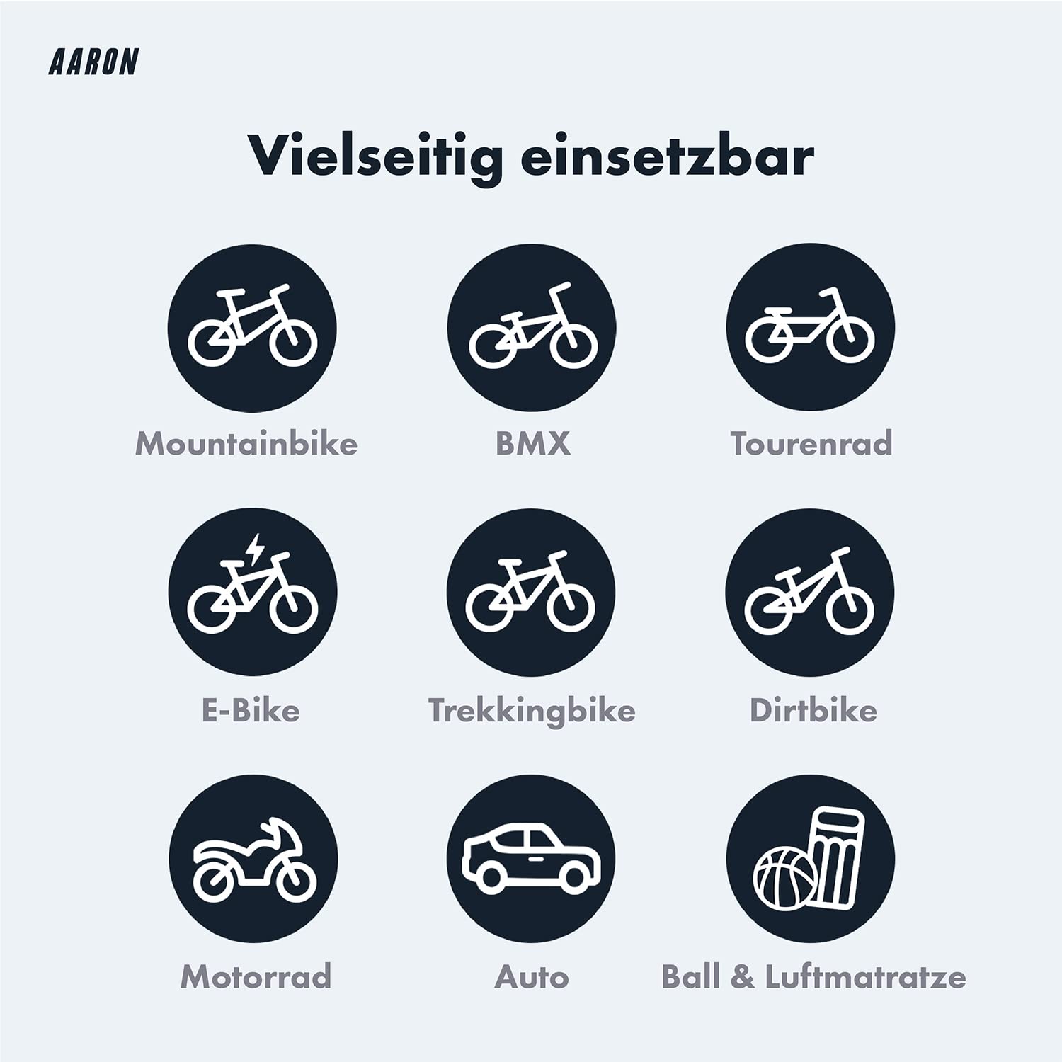 AARON Sport One Fahrrad Standpumpe mit Manometer für alle Ventile | Hochdruck Fahrradpumpe inkl. Ball Aufsatz | Luftpumpe für E-Bike, Mountainbike, Rennrad