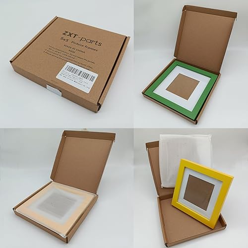 Miniatura 8 de ZXT-parts Portarretratos de madera marrón de 6 x 6 pulgadas sin paspartú, marco de fotos de 4 x 4 con paspartú, madera maciza, 2 paneles (1 vidrio,